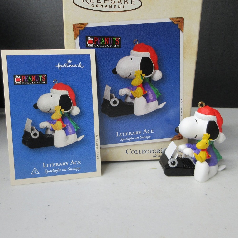 Hallmark Keepsake Ornament 2002 Peanuts Literary Ace Snoopy Woodstock Typewriter